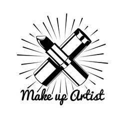 Lipstick make up artist badge. Vector Illustration. Isolated on white