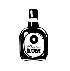 Bottle of rum sketch. Hand-drawn cartoon pirate icon. Doodle drawing. Vector illustration isolated on white