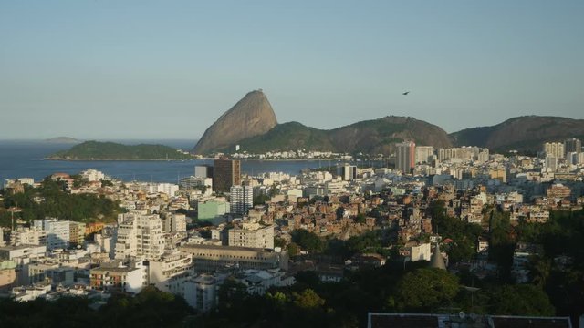 Brazil, City of Rio de Janeiro, Santa Teresa Neighbourhood, View over Catete and Flamengo towards Sugarloaf Mountain from Parque das Ruinas.
