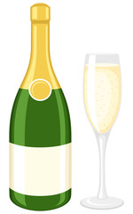 Vector illustration of a champagne bottle and glass. © Handies Peak