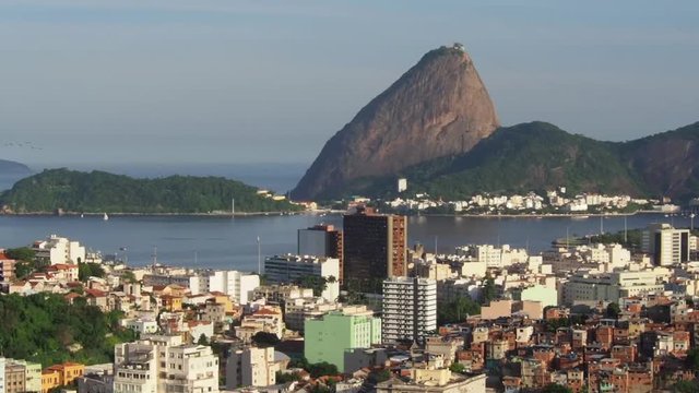 Brazil, City of Rio de Janeiro, Santa Teresa Neighbourhood, View over Catete and Flamengo towards Sugarloaf Mountain from Parque das Ruinas.

