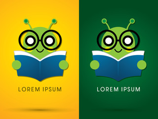Book worm, cartoon cute, graphic vector.