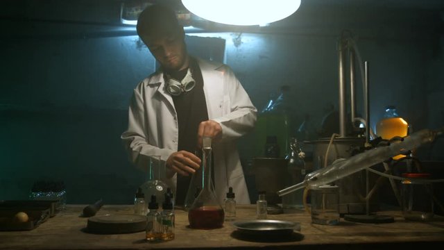 Strange scientist prepares a potion