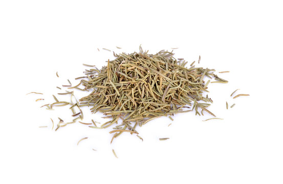 pile of dried rosemary on white background