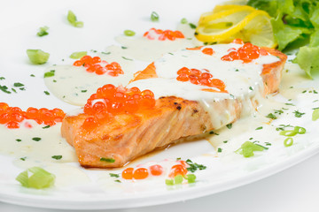 Fried fish with Red caviar