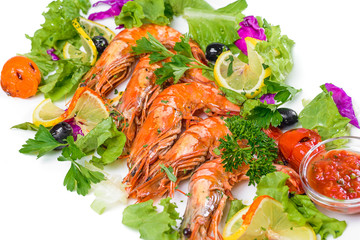 Salad with King prawns