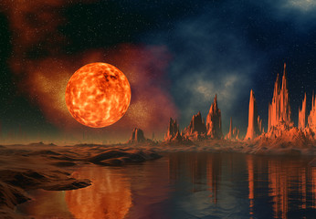  3d Created and Rendered Fantasy Alien Planet - Illustration