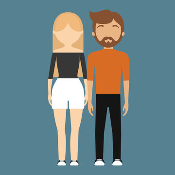 Fashionable Man With Casual Outfit And Woman Wearing Crop Top Icon Image Vector Illustration Design 