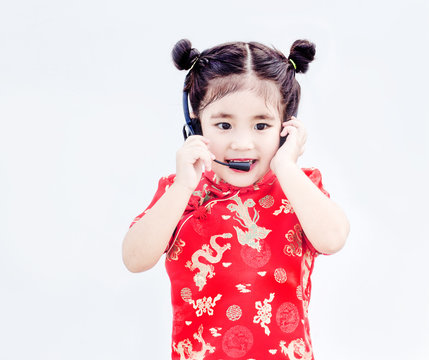 chiness girl with cheongsam call center