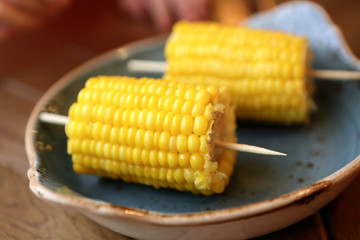 Boiled corn on plate