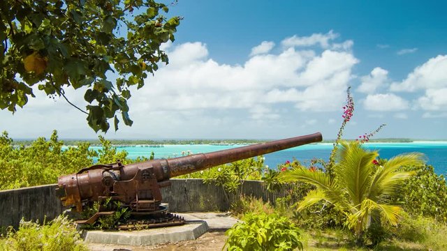Bora Bora Island with Historical WWII US Canons Facing the South Pacific Ocean in Exotic French Polynesia Setting