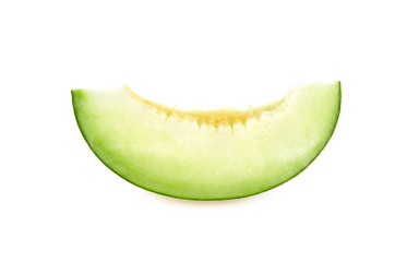 Green cantaloupe melon slices on white background