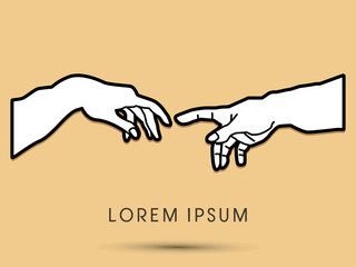 Silhouette, God and Adam's hands, graphic vector.