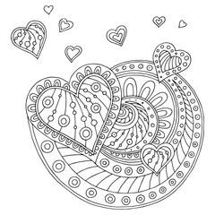 Pattern doodle black white heart graphic background illustration vector