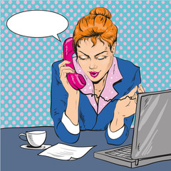 Vector Illustration of woman talking over the phone, pop art © skypicsstudio