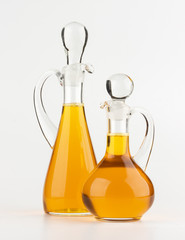 Vegetable oil glass bottle isolated on white background