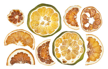 Dried oranges slices isolated on white background