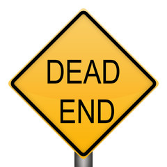 DEAD END warning traffic sign on white background.