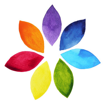7 color of chakra sign symbol, colorful lotus flower icon, watercolor painting
