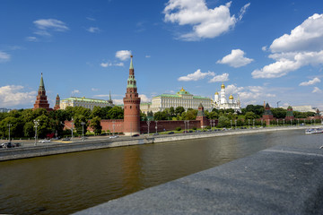 View of the Moscow Kremlin from the bridge in summer sunny day