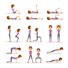 Home workout woman vector illustration.