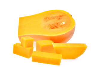 butternut squash with cubes isolated on white background