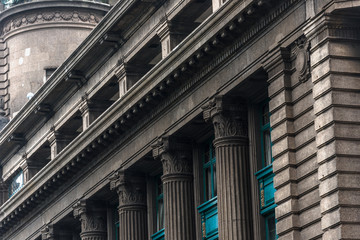 Obraz premium detail shot of vintage building in city of China.