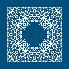 Laser cut card with swirls. Laser cutting template for diy, greeting cards, envelopes, wedding invitations, decorative elements. Photo frame for paper cutting