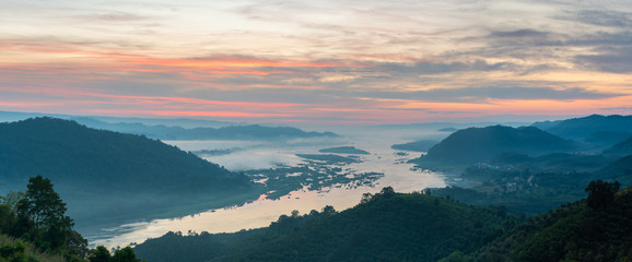 Before Sunrise over the mighty Mekong River,Panorama