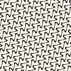 Wavy Ripple Stripes. Vector Seamless Black and White Pattern.