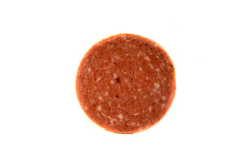Piece of the sausage isolated on white