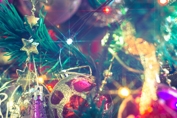 Obraz na płótnie Canvas Christmas Tree Decorations Macro Filtered