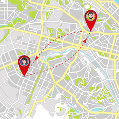 Delivery service on the city map. City Plan. Express delivery
