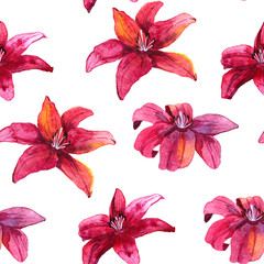 seamless pattern with watercolor drawing lily flower