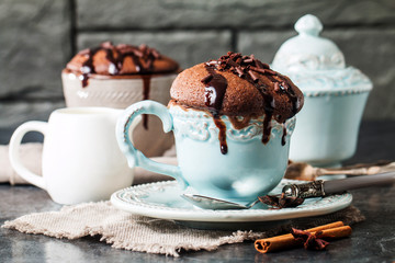 Chocolate souffle with sauce