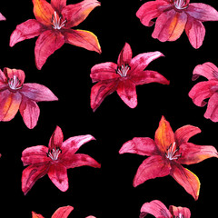 seamless pattern with watercolor drawing lily flower