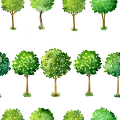 seamless pattern with watercolor flowering trees