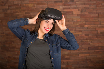 Woman wearing virtual reality glasses