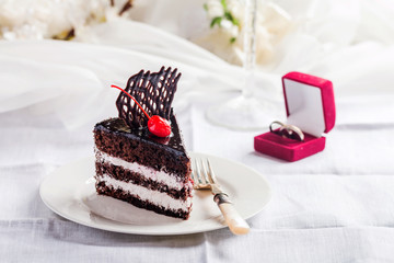 piece of chocolate wedding cake