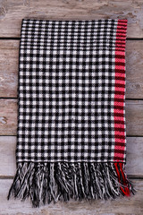 Winter checkered scarf with fringe.