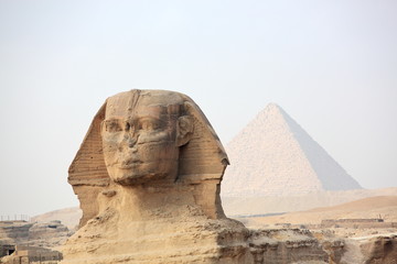 The Sphinx at Giza and pyramid  
 
