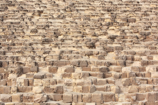 Close view of blocks of the Great Pyramids in Giza, Cairo, Egypt
