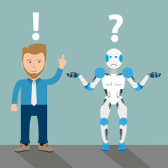 Cartoon Robot Businessman Communication Problem