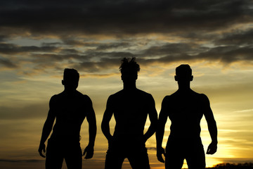 Handsome muscular men in sunset