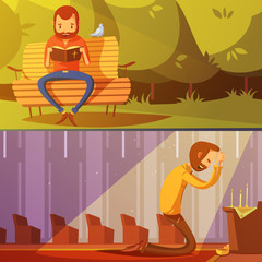 Man And Religion Banners Set 