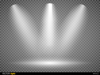 Scene illumination effects on checkered transparent background with bright lighting of spotlights