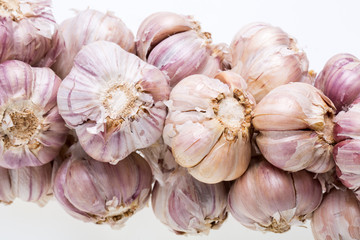 String of garlic isolated on white background