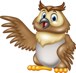 Obraz premium Cartoon owl waving isolated on white background