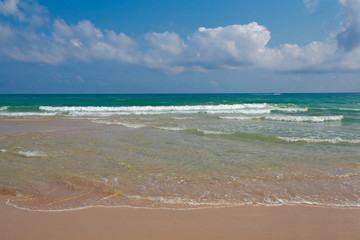 Coastline at empty sea and beach background