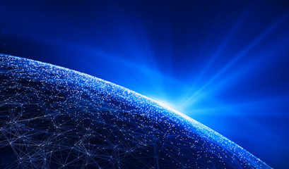 Technology background/Technology background abstract background with connecting dots and lines. Connection structure digital communication. Earth futuristic technology abstract background.	